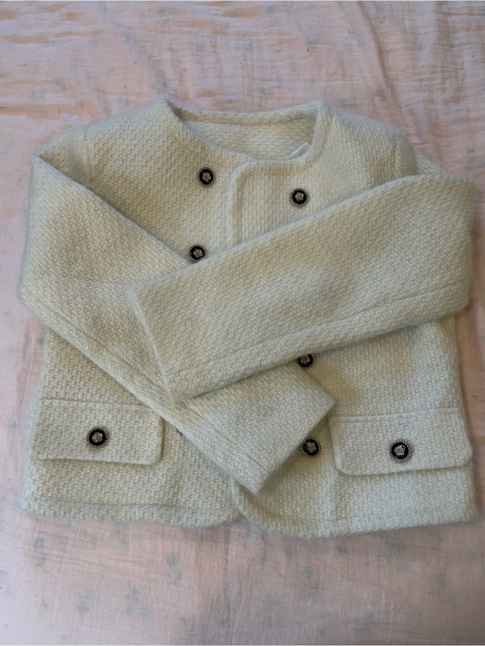 Women's Cream Double-Breasted Bouclé Jacket - Picture 5 of 8